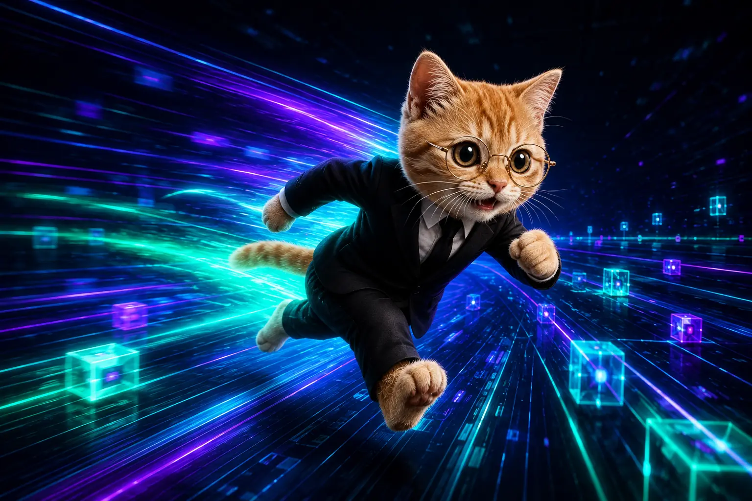 SOLCAT racing through luminous transaction lanes