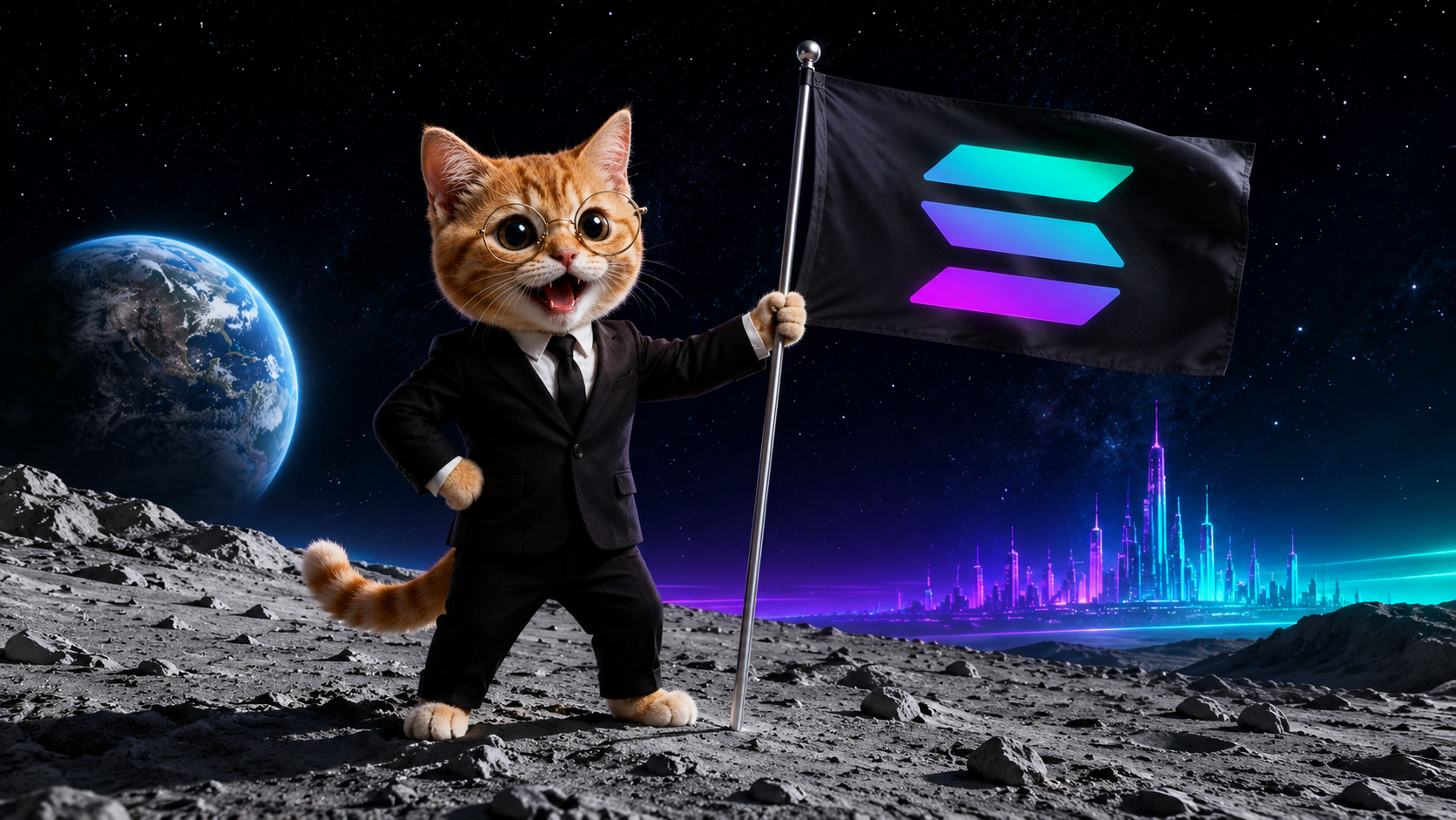 SOLCAT plants the Solana flag on the lunar surface